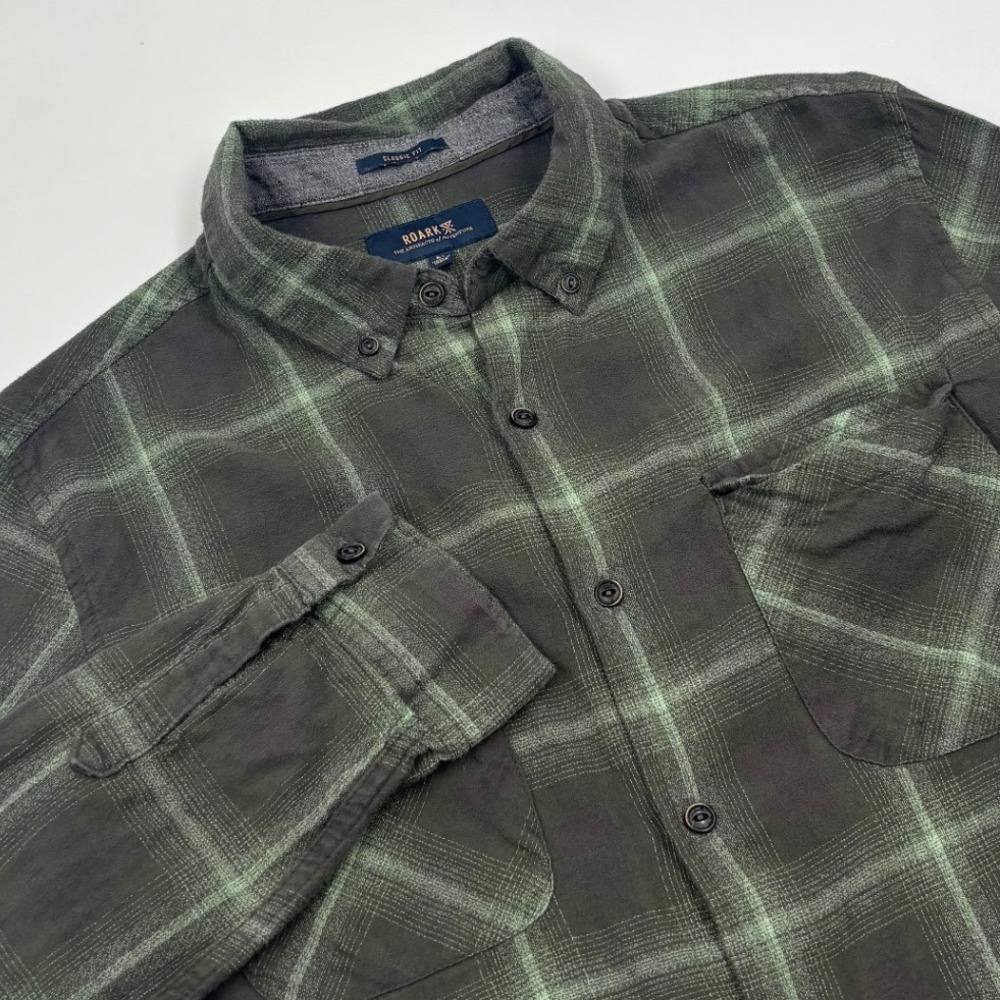 Roark Revival Cassidy Men's M Plaid Button Down Green Cotton Classic Fit Shirt‎